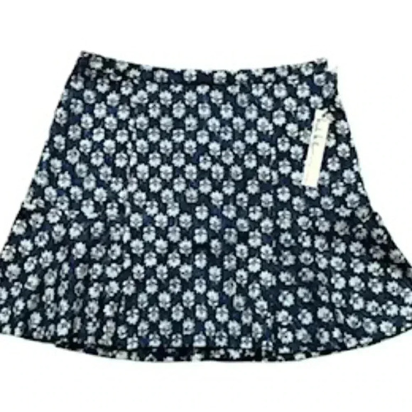 NEW Nicole Miller blue Floral Stretch Denim Flare Skirt Women’s Sz Large NWT - Picture 2 of 12